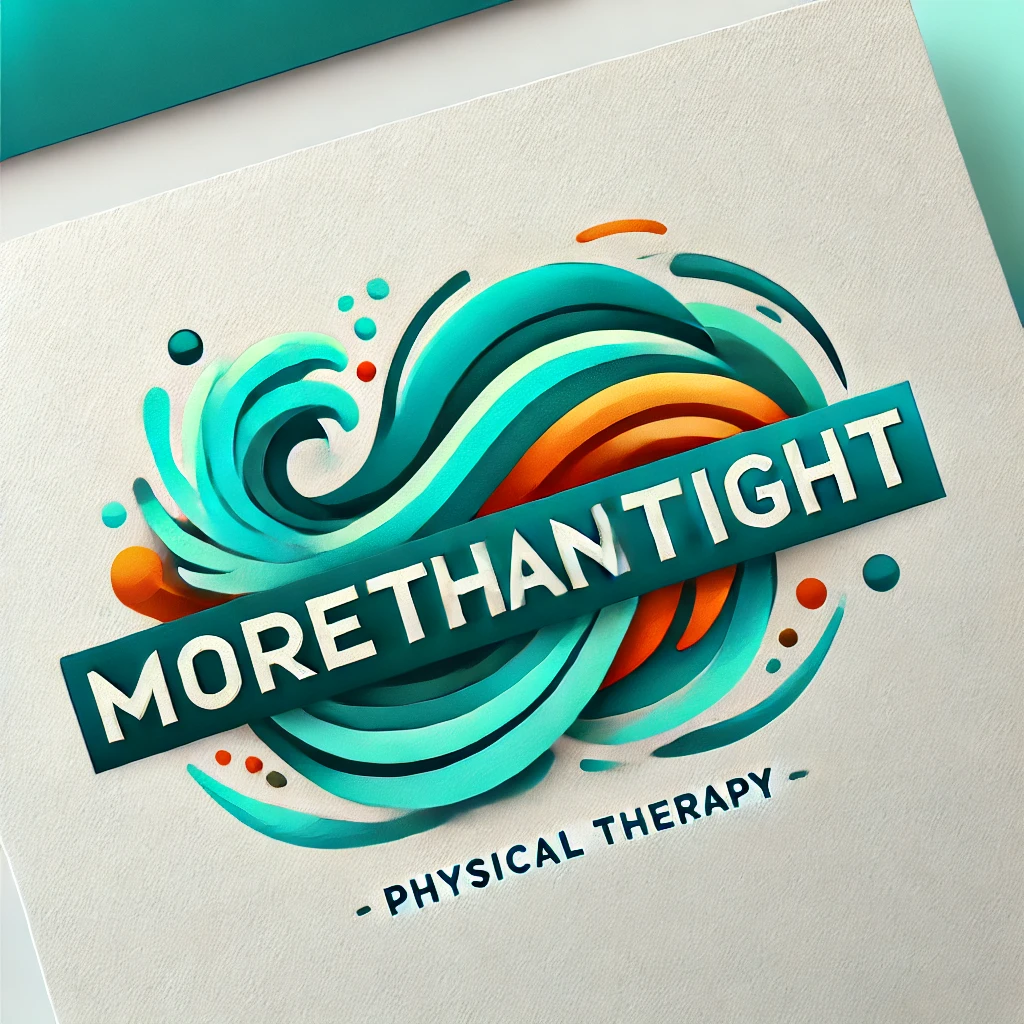 DALL·E 2024-12-06 18.29.30 – A stylish and creative logo for a physical therapy website titled ‘MoreThanTight.’ The design features a dynamic and artistic look, with vibrant shade